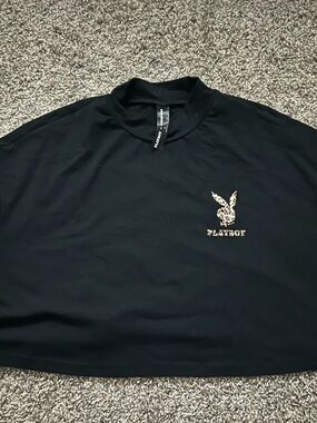 PLAYBOY Black Short-Sleeve Shirt with Leopard Logo Accent